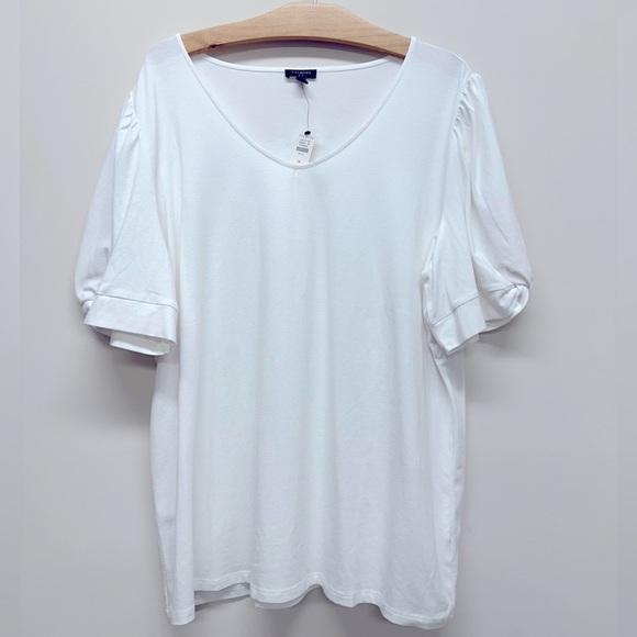 Talbots plus 1X White Relaxed V-Neck Short Sleeve Tee - Picture 1 of 6
